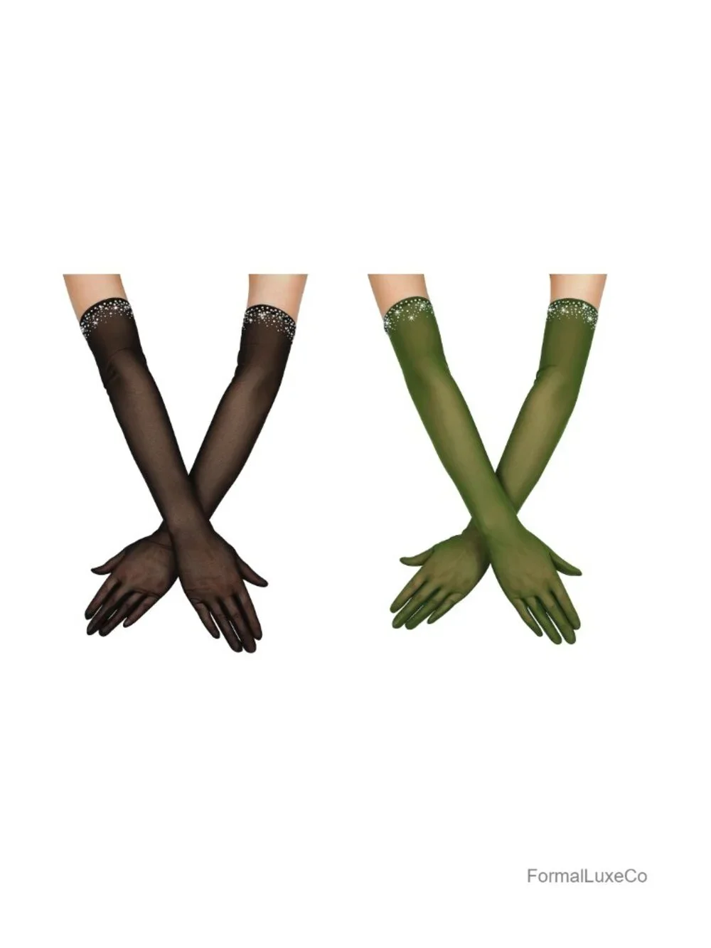 Sheer Tulle Mesh Long Opera Gloves with Beads Wedding Party